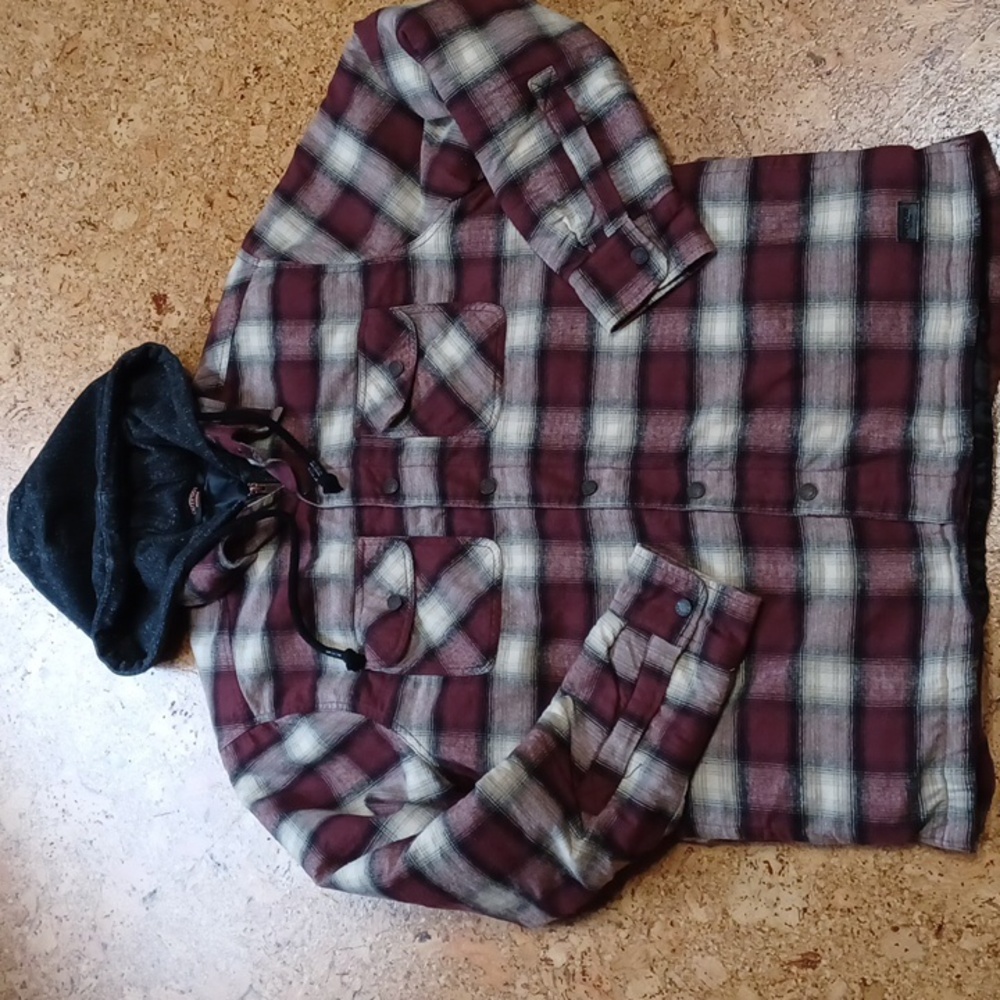 Outpost Makers Men's Burgundy/Gray Plaid Quilted Shacket Size L